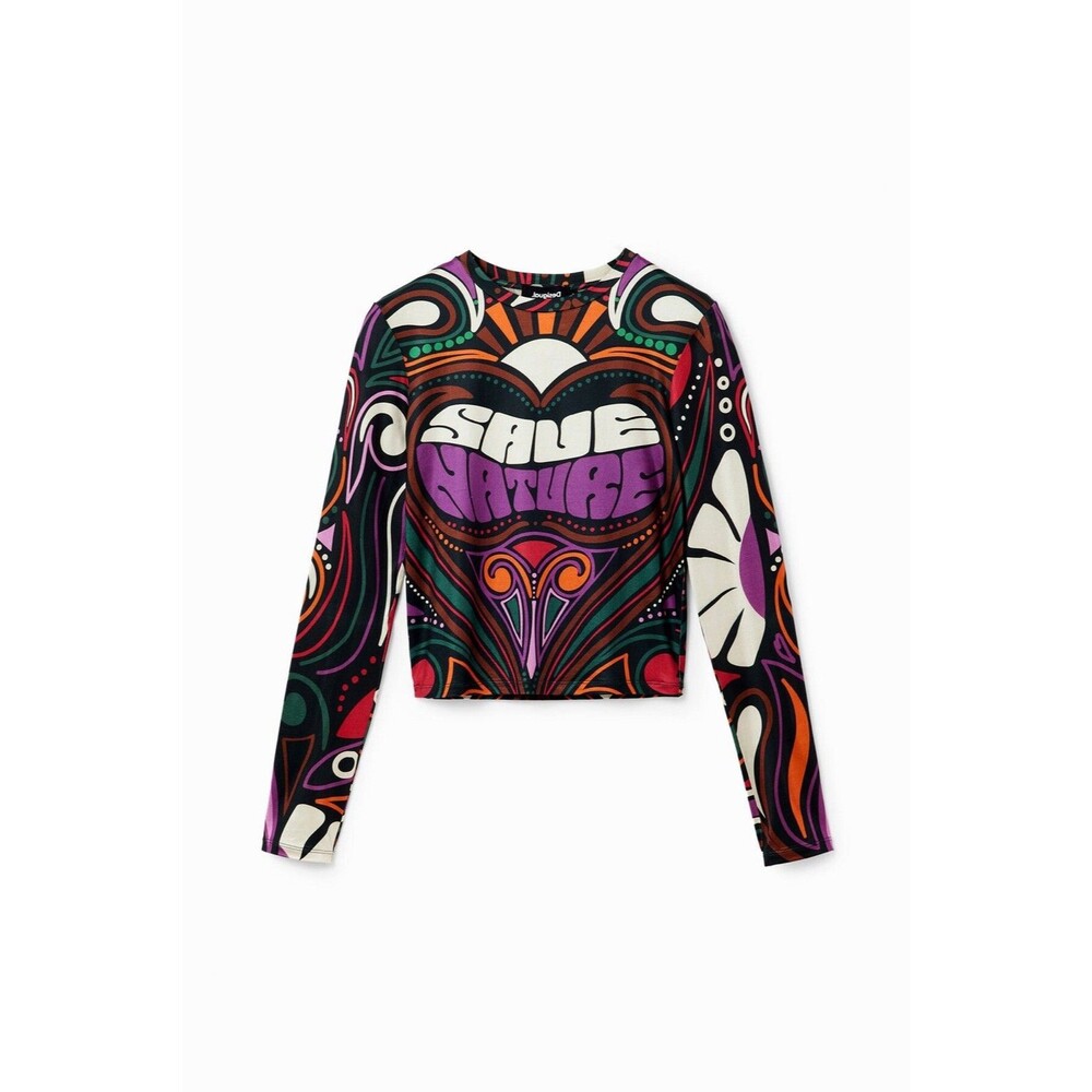 Desigual Save Nature long sleeve top Small Psychedelic Groovy 70s Y2K Long Slv